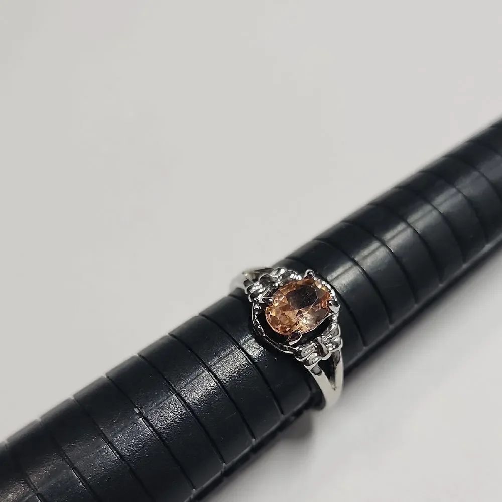 Silver Tone Ring with Orange Center Size 8.5